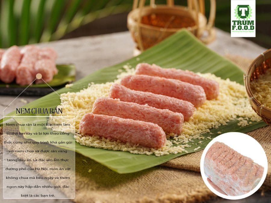 Nem chua rán (chưa lăn bột) là món ăn ngon chuẩn vị Hà Nội