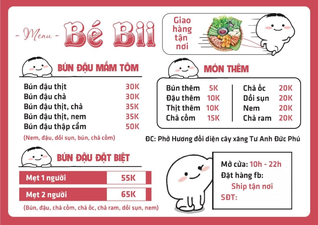 menu bún đậu online